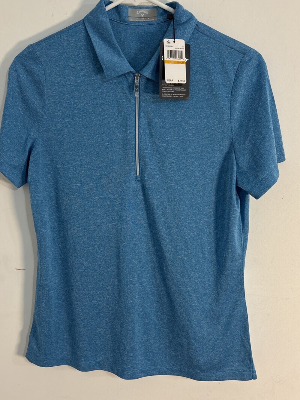 Callaway Opti-Dri Quarter Zip Polo Heather Golf Shirt Vivid Blue Heather NWT S